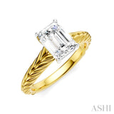 1/20 Ctw Emerald Shape Round Cut Diamond Akari Wheat Shank Semi-Mount Engagement Ring in 14K Yellow and White Gold