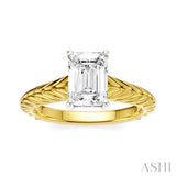 1/20 Ctw Emerald Shape Round Cut Diamond Akari Wheat Shank Semi-Mount Engagement Ring in 14K Yellow and White Gold