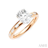 1/4 Ctw Oval Shape Baguette and Round Cut Diamond Semi-Mount Engagement Ring in 14K Rose and White Gold