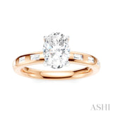 1/4 Ctw Oval Shape Baguette and Round Cut Diamond Semi-Mount Engagement Ring in 14K Rose and White Gold