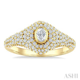 1 Ctw Pave Set Oval Shape and Round Cut Diamond Fashion Signet Ring in 14K Yellow Gold