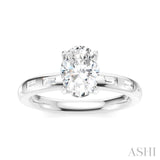 1/4 Ctw Oval Shape Baguette and Round Cut Diamond Semi-Mount Engagement Ring in 14K White Gold
