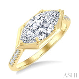1/10 Ctw East-West Marquise Shape Round Cut Diamond Semi Mount Engagement Ring in 14K Yellow Gold