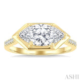 1/10 Ctw East-West Marquise Shape Round Cut Diamond Semi Mount Engagement Ring in 14K Yellow Gold