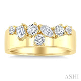 3/4 Ctw Mixed Diamond Cut Fashion Cigar Band in 14K Yellow Gold