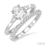 5/8 Ctw Diamond Wedding Set With 1/2 Ctw Oval & Pear Cut Engagement Ring and 1/10 Ctw Round Cut Diamond Wedding Band in 14K White Gold