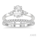 5/8 Ctw Diamond Wedding Set With 1/2 Ctw Oval & Pear Cut Engagement Ring and 1/10 Ctw Round Cut Diamond Wedding Band in 14K White Gold