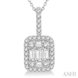 1 Ctw Baguette & Round Cut Fusion Diamond Pendant With Chain in 14K White Gold