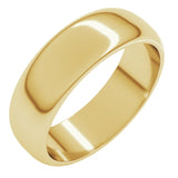 10K Yellow Gold 6 mm Half Round Band Size 10.5