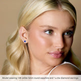 14K Yellow Gold 4 mm Lab-Grown Blue Sapphire & 1/10 CTW Natural Diamond Earrings