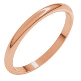 14K Rose Gold 2 mm Half Round Band Size 7.5