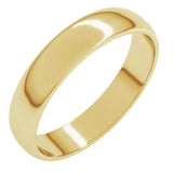 10K Yellow Gold 4 mm Lightweight Half Round Band Size 10.5