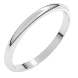18K White Gold 2 mm Half Round Band Size 5