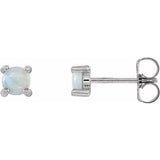 14K White Gold 4 mm Natural White Opal Cabochon Earrings