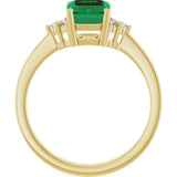 14K Yellow Gold Lab-Grown Emerald and 1/10 CTW Lab-Grown Diamond Ring