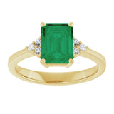 14K Yellow Gold Lab-Grown Emerald and 1/10 CTW Lab-Grown Diamond Ring