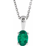Sterling Silver Lab-Grown Emerald 16-18" Necklace