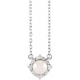 14K White Gold Cultured White Freshwater Pearl & .04 CTW Natural Diamond Halo-Style 18" Necklace