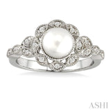 6.5 MM Cultured Pearl and 1/8 Ctw Round Cut Diamond Ring in 10K White Gold