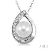 6.5 MM Round Shape Cultured Pearl and 1/20 Ctw Round Cut Diamond Pendant in 10K White Gold with Chain