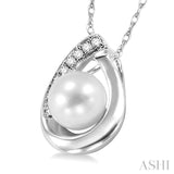 6.5 MM Round Shape Cultured Pearl and 1/20 Ctw Round Cut Diamond Pendant in 10K White Gold with Chain