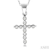 1/10 Ctw Round Cut Diamond Cross Petite Pendant in 14K White Gold with Chain