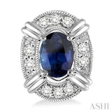 5x3 MM Oval Cut Sapphire and 1/10 Ctw Round Cut Diamond Earrings in 10K White Gold