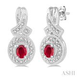 4x3 MM Oval Cut Ruby and 1/20 Ctw Single Cut Diamond Earrings in Sterling Silver