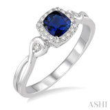 4x4 MM Cushion Shape Sapphire and 1/10 Ctw Round Cut Diamond Ring in 10K White Gold