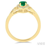 6x4 MM Oval Cut Emerald and 1/10 Ctw Round Cut Diamond Ring in 10K Yellow Gold