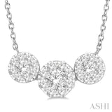 3/4 ctw 3-Stone Lovebright Round Cut Diamond Necklace in 14K White Gold