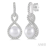 6x6 MM Round Shape Cultured Pearl and 1/4 Ctw Twisted Loop Round Cut Diamond Earrings in 10K White Gold