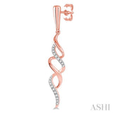 1/6 Ctw Ribbon Swirl Round Cut Diamond Long Earrings in 10K Rose Gold