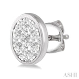 1/2 Ctw Oval Shape Lovebright Round Cut Diamond Bezel Stud Earrings in 14K White Gold