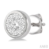 1/3 Ctw Medallion Lovebright Round Cut Diamond Bezel Stud Earring in 14K White Gold
