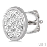 1/3 Ctw Oval Shape Lovebright Round Cut Diamond Bezel Stud Earrings in 14K White Gold