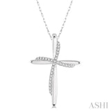 1/10 Ctw Round Cut Diamond Draped Cross Charm Pendant With Chain in 10K White Gold