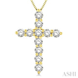1 Ctw Round Cut Diamond Cross Pendant in 14K Yellow Gold with Chain