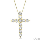 1/2 Ctw Round Cut Diamond Cross Pendant in 14K Yellow Gold with Chain