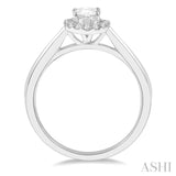 5/8 Ctw Oval and Round cut Diamond Ladies Engagement Ring with 1/2 Ct Oval Cut Center Stone in 14K White Gold