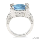 12X12 MM Cushion Shape Blue Topaz and 1/10 ctw Single Cut Diamond Ring in Sterling Silver