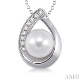 6.5 MM Cultured Pearl and 1/20 Ctw Round Cut Diamond Pendant in Sterling Silver with chain