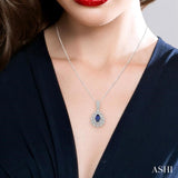 6x4 MM Pear Cut Sapphire and 1/8 Ctw Lattice Round Cut Diamond Precious Pendant With Chain in 10K White Gold
