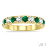 2.9 MM Emerald and 1/2 ctw Round Cut Diamond Precious Wedding Band in 14K Yellow Gold