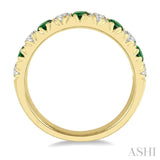 2.9 MM Emerald and 1/2 ctw Round Cut Diamond Precious Wedding Band in 14K Yellow Gold