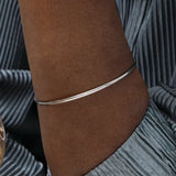 14K White 2 mm Half Round Bangle 7 1/2" Bracelet