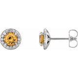 14K White 3.5 mm Natural Citrine & 1/8 CTW Natural Diamond Earrings