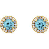 14K Yellow 3.5 mm Natural Blue Zircon & 1/8 CTW Natural Diamond Earrings