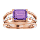 14K Rose Natural Amethyst & 1/5 CTW Natural Diamond Ring