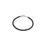 Sterling Silver Black Leather Braided 7.5" Bracelet